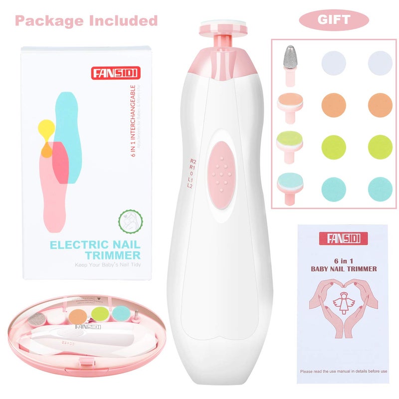 FANSIDI Baby Nail Trimmer Electric, Baby Nail File Infant Nail Clippers with 10 Grinding Pads 8 Sandpapers for Newborn Infant Toddler or Adults Toes Fingernails Care - AA Battery Operated (White/Pink) - Image 5